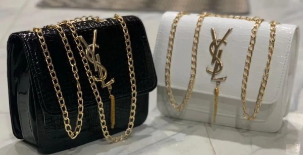 White Croc Leather YSL Chain Crossbody Bag