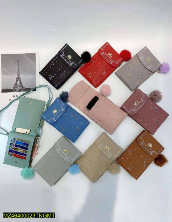 Elegant PU Leather Crossbody Mobile Purse for Women with Pom Pom & Card Slots