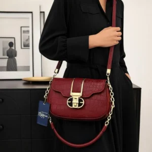 Women's Leather Plain Shoulder Bag Mahroon