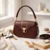 Women's Leather Plain Shoulder Bag Mahroon