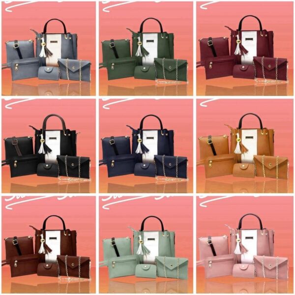 Maroon 5-Piece Rexine Handbag Set for Girls